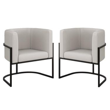 Imagem de Kit 2 Cadeiras Poltrona Lua Corino Preto Balaqui Bege