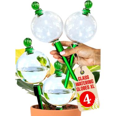 Imagem de Globos de irrigação de plantas de 473 ml para plantas de interior com inserção de plantador autoirrigável de metal - globos soprados à mão de vidro XL premium - regador automático de plantador interno