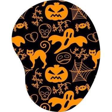 Imagem de Mouse Pad Ergonômico Gota Halloween Abóbora Fantasma Gato Preto Laranja
