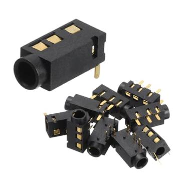 Imagem de uxcell Tomada estéreo de 10 peças, conector de áudio de 1/20.3 cm 3,5 mm 4 pinos PJ-320A PCB Mount soquete fêmea para microfone, fone de ouvido, reprodutor de mídia, leitor de MP3/MP4, preto