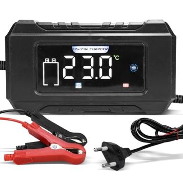 Imagem de Carregador de Bateria Automotivo12V/24V com Display Digital, Proteção Contra Sobrecarga, Cabo150cm, Para Carro, Moto