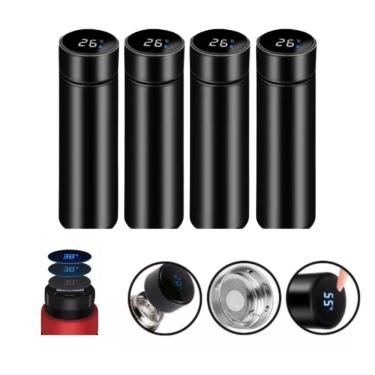 Imagem de Kit 4 Garrafas Térmica Aço Inox Termômetro Led Digital 400Ml