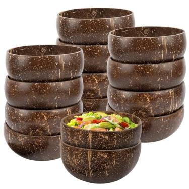 Imagem de Conjunto de 14 tigelas de casca de coco, tigelas de madeira natural de 382 g, utensílios de mesa rústicos para vitaminas, açaí, salada, lanches, presentes veganos, acessórios decorativos de cozinha