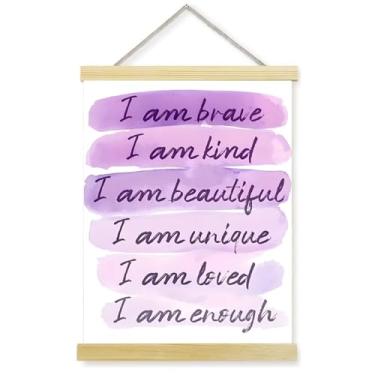 Imagem de CanvaCrafted Encourage Words Wall Art Decor, pintura de pergaminhos de madeira maciça estilo roxo cabide de tela impressões de arte de parede, para sala de leitura de sala de aula, decoração de parede