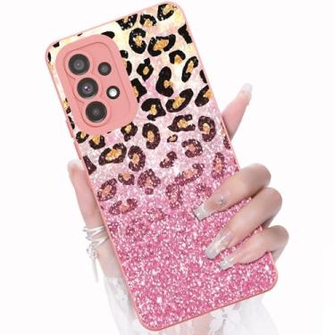 Imagem de CASBST Capa para celular Samsung Galaxy A53 5G, design de estampa de flores da moda, capa de silicone líquido, fina, à prova de choque e resistente a arranhões para Samsung A53 - Glitter de leopardo