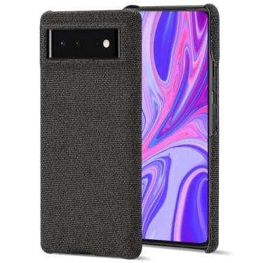 Imagem de Capa protetora à prova de choque com tecido de feltro para Google Pixel 6, cobertura de telefone com bordas elevadas para proteção celular completa em preto