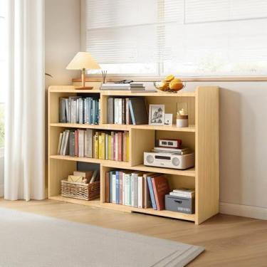 Imagem de LEFVYUT Estante extensível de madeira, estante baixa aberta, unidade de armazenamento de 4 prateleiras, estante independente para pequenos espaços ou cantos, prateleiras elegantes para sala de estar e