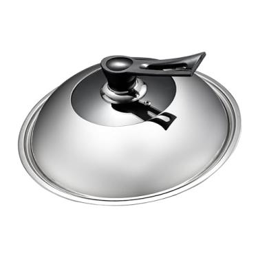 Imagem de aqxreight Tampa Wok de Aço Inoxidável, Inserção de Vidro Temperado, Alça Ergonômica, Orifício de, Lavável na Máquina de Lavar Louça, Tampa Visível da Panela Wok, para Cozimento Eficiente