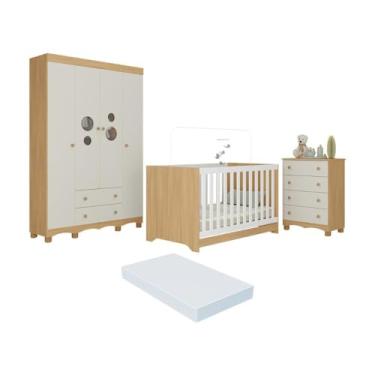 Imagem de Quarto de Bebê Completo Berço Americano 3x1 Colchão Suspiro Multimóveis Mp4636 Madeirado/off White