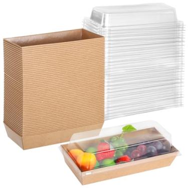 Imagem de Pacote com 50 mini recipientes de alimentos com tampas transparentes, caixas de papel descartáveis para doces, biscoitos, bolos, donuts e sushi