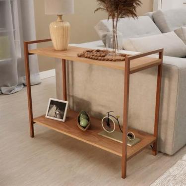 Imagem de Mesinha de canto para sala Mesa Lateral Apoio Sofá Aparador Cantinho do Café Bar Decoração Sala Cozinha Industrial 75x30x80CM(Freijo Pés Cobre)