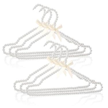 Imagem de 6 peças elegantes cabides de pérolas para terno, de plástico de alta resistência, com laço, decoração para mulheres, dama de honra (branco, 6)