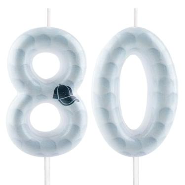 Imagem de Vela de golfe – velas de número 80 para topo de bolo, velas esportivas de aniversário de 6 cm, perfeitas como decorações de bolo com tema de golfe para homens, mulheres, aniversários, aniversários de