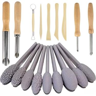 Imagem de Rolo de textura de argila para projetos de arte, kit de rolos de padrão de modelagem 5/9/18 peças, cabeça única/cabeça dupla, bastão de rolo, rolo de contas de argila, ferramentas de textura de argila