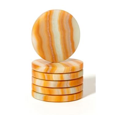 Imagem de SS ANTIQUITY&Marble Conjunto de 6 – 3,5 porta-copos de mármore preto egípcio feito à mão – porta-copos de luxo para mesa de café, bar doméstico, cozinha e escritório – design de pedra natural com base