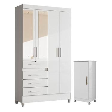Imagem de Guarda Roupa Infantil Sobral com Espelho e Armário Multiuso Lírio Branco Brilho - Moval