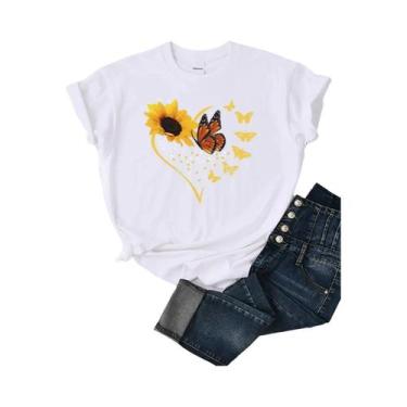 Imagem de Camisetas Femininas de Verão - Manga Curta, Estampas de Girassol, Borb