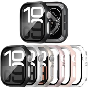 Imagem de JERXUN Pacote com 6 capas com protetor de tela de vidro temperado para Apple Watch 10 de 42 mm, ultrafina, resistente a arranhões, capa rígida de policarbonato para iWatch 42 mm acessórios