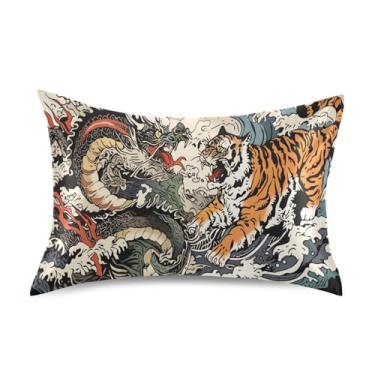 Imagem de Blueangle Fronha de cetim dragão asiático chinês para cabelo e pele, fronha de seda, tamanho Queen (50,8 x 76,2 cm) - Capas de almofada de cetim refrescantes com fecho de envelope (580)