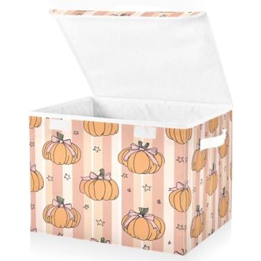 Imagem de Blueangle Caixas de armazenamento dobráveis 1 pacote, abóboras com laços, cestas de armazenamento com tampas e alça para casa, quarto, armário e escritório (144)