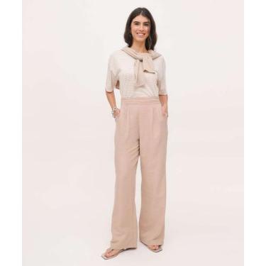 Imagem de Calça Pantalona Feminina Textura Marisa-16681, Bege, G