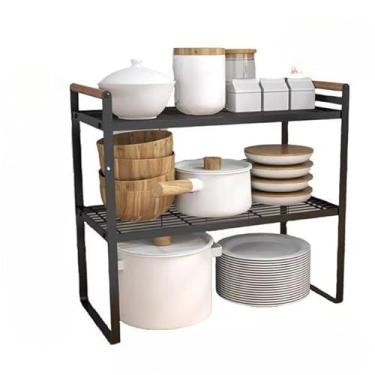 Imagem de Prateleira MetáLica De Duas Camadas Para Cozinha — Prateleira Para Armazenamento De Panelas E UtensíLios De Cozinha(preto(metal/madeira))