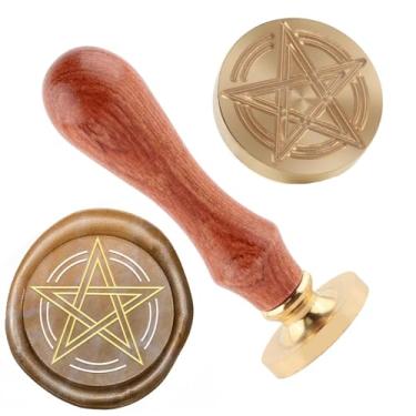 Imagem de Selo de cera pentagrama carimbo de selo de cera de Halloween cabeças de latão removíveis e um cabo de madeira para decorar convites de festa de Natal de Halloween, embalagem de vinho, cartões