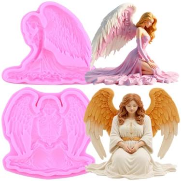Imagem de MIYAHOUSE Molde de anjo moldes de fondant para decoração de bolos, topo de cupcake, pasta de goma de chocolate, argila de polímero, conjunto de 2