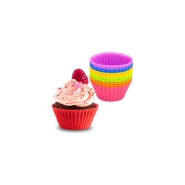 Imagem de Kit 12 Peças Forma de Silicone para Cupcake, Muffin, Mini Torta, 7 cm Diâmetro, 4 cm Altura, Cores Sortidas, Antiaderente, Reutilizável, para Forno, Micro-ondas, Freezer