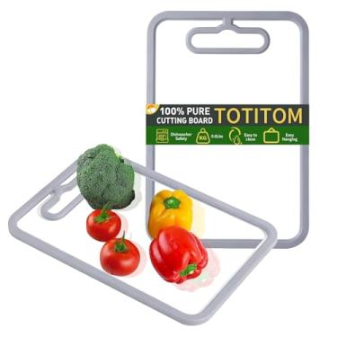 Imagem de Conjunto de 2 tábuas de corte de vidro temperado, 38 x 28 cm e 33 cm x 23 cm, tábuas de corte transparentes seguras para lava-louças com bordas de silicone antiderrapantes, tábuas de corte de vidro