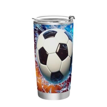 Imagem de Wassud Copo de futebol quebrado de 340 g com tampa e canudo, copo isolado a vácuo de parede dupla de aço inoxidável para bebidas frias e quentes