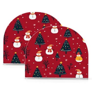 Imagem de Wassud Porta-guardanapos de acrílico vermelho para árvores de Natal e bonecos de neve, dispensador de guardanapos de papel moderno em forma de U para mesa, cozinha, sala de jantar, bancada 2 peças