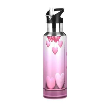 Imagem de Wassud Garrafa de água com balões fofos no balanço, garrafa de água esportiva de aço inoxidável com canudo garrafas de água isoladas copo portátil de viagem 946 ml