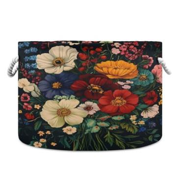 Imagem de WELLDAY Cesta de corda de algodão flores coloridas cesta de lavanderia para bebê para sala de estar, lavanderia, berçário, travesseiros, decoração de casa