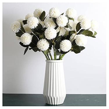 Imagem de Flores artificiais hortênsias artificiais ramo de dente-de-leão mesa sala de estar decoração floral escritório casamento arranjo de flores romântico e bonito arranjos florais