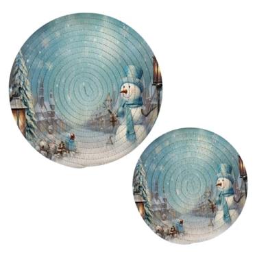 Imagem de Wassud Conjunto de tripé de presente de boneco de neve de Natal para pratos quentes, suportes redondos de algodão, almofadas quentes, porta-copos elegantes, decoração de cozinha e acessórios, 2 peças