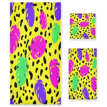 Imagem de Wassud Conjunto de 3 toalhas de banho com folhas vibrantes, toalhas super macias e absorventes para banheiro, toalhas de banho de secagem rápida, toalha de banho para academia, spa, hotel