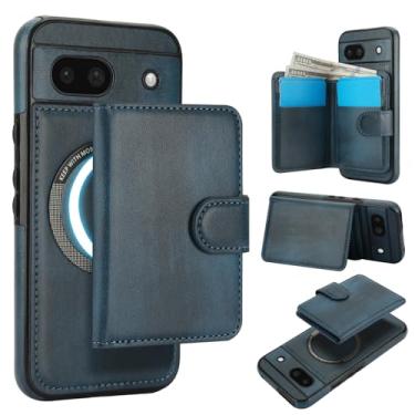Imagem de Carteira removível para Google Pixel 8A, compatível com Magsafe, capa de carregamento sem fio com suporte para cartão, compartimento para dinheiro, suporte 2 em 1 à prova de choque (azul)