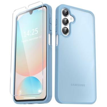 Imagem de YENAPOON Capa para Samsung Galaxy A26 5G, capa de celular fosca com 1 protetor de tela, parte traseira translúcida fosca, capa protetora fina à prova de choque, azul claro