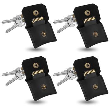 Imagem de Jack&Chris Chaveiro de couro genuíno com porta-cartão SD, antichoque, antipoeira, acessórios de câmera portáteis para cartões SD CF CFexpress Micro SD Nano SIM e Micro SIM, preto, pacote com 4