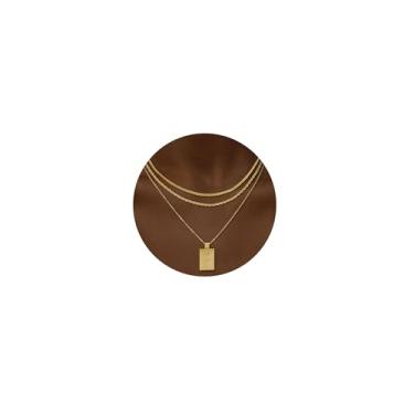Imagem de CHESKY Colares de ouro em camadas para mulheres modernos, delicados, banhados a ouro 14K, colar com pingente de zircônia cúbica empilhável, conjunto de joias de ouro para presentes femininos, Latão