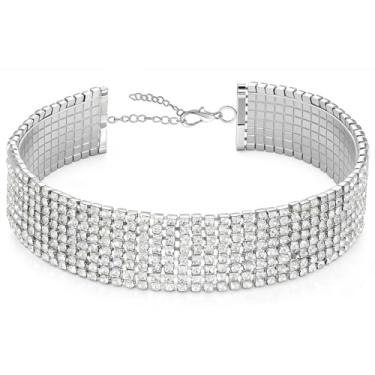 Imagem de Colar gargantilha de strass banhado a prata, colares de strass para mulheres, delicados, ajustáveis, gargantilha de diamante cintilante, joias presentes para mulheres, damas de honra de casamento (8