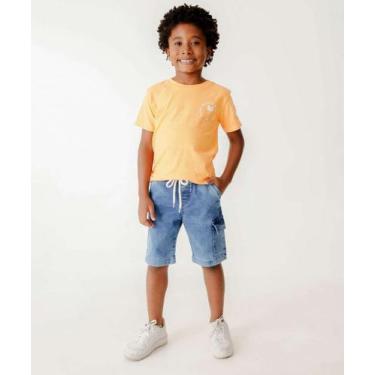 Imagem de Bermuda Infantil Jeans Bolso Cargo Tam 04 a 08 Azul-74074 - Turma Lega