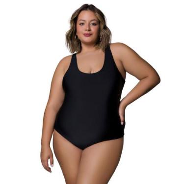 Imagem de Maiô Feminino Plus Size Selene Com Logo Estampada Básico Liso Modelage