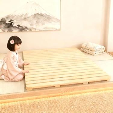 Imagem de RAUMPA Estrutura de cama plataforma de baixo perfil japonês, tapete de palete de tatame de madeira sem nós, estilo zen minimalista para chão sem pernas, rolo dobrável portátil