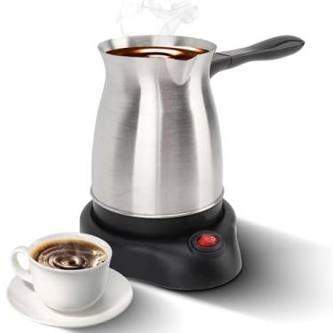 Imagem de Eacam Máquina de café Elétrica Turca de 600ml Com Cafeteira 600ml/20,28 Onças, Multifuncional, Pote Leite para chá, Aquecimento Aço Inoxidável, Proteção Dupla, (Prata e Preto)