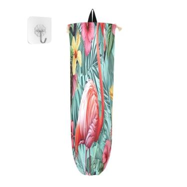 Imagem de Flamingo rosa em hibisco tropical, 2 unidades, suporte de sacola de supermercado para sacolas plásticas, organizador de sacolas para armazenamento de sacolas plásticas de cozinha
