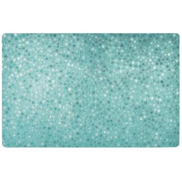 Imagem de TSENQUE Tapetes de porta personalizados com pontos de mosaico azul-petróleo fofos capachos ao ar livre, tapete de varanda à prova d'água, entrada externa, 81 cm x 50 cm