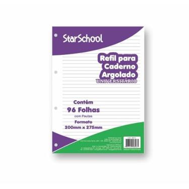 Imagem de Starschool Refil para Fichário Universitário Pautado 10x96 Folhas | Formato 200x275mm | Papel Offset 56g/m² | Ideal para Organização Escolar, Anotações do Dia a Dia e Rotina Universitária