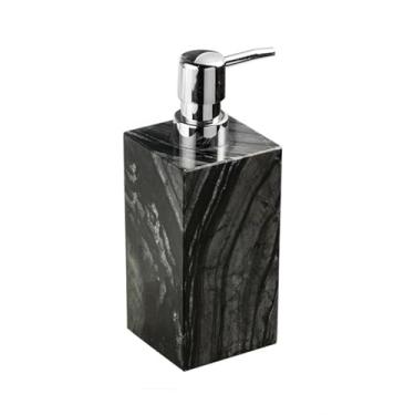 Imagem de hezhuhe2258 Dispensador de sabão de mármore recarregável, saboneteira líquida quadrada de mármore para cozinha ou banho, 150 ml (bomba prata preta)